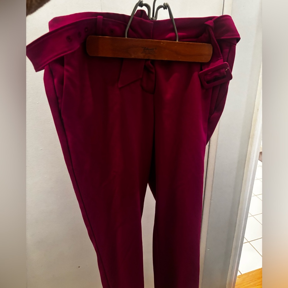 LOFT Magenta Paperbag Waist Trousers with Tie Belt